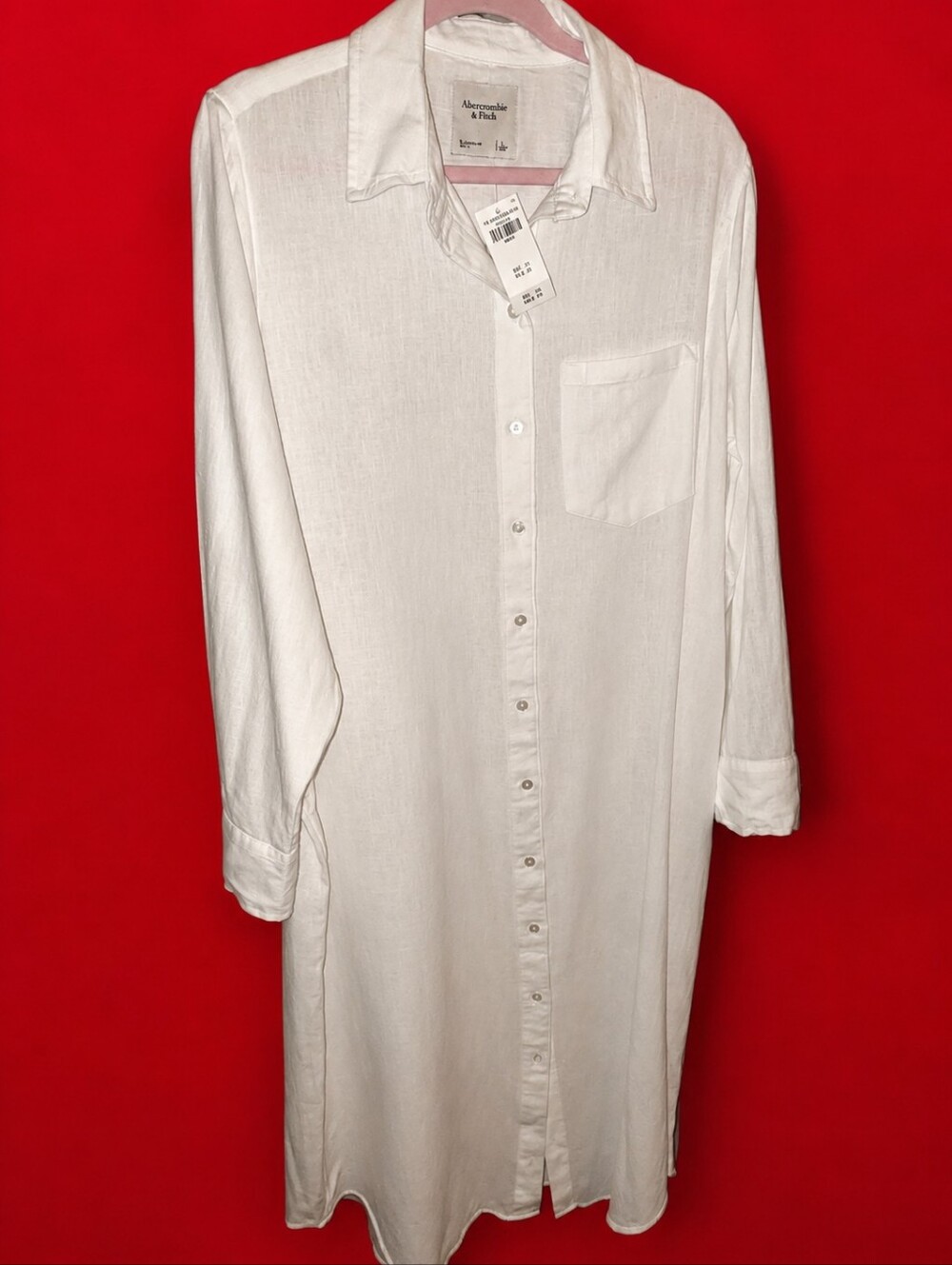 Abercrombie & Fitch White Button Down Long Sleeve Shirt Dress NWT (SIZE L)